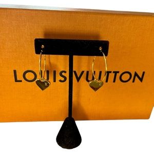 Upcycled Gold LV Louis Vuitton Stamped Charm Hoop Earrings